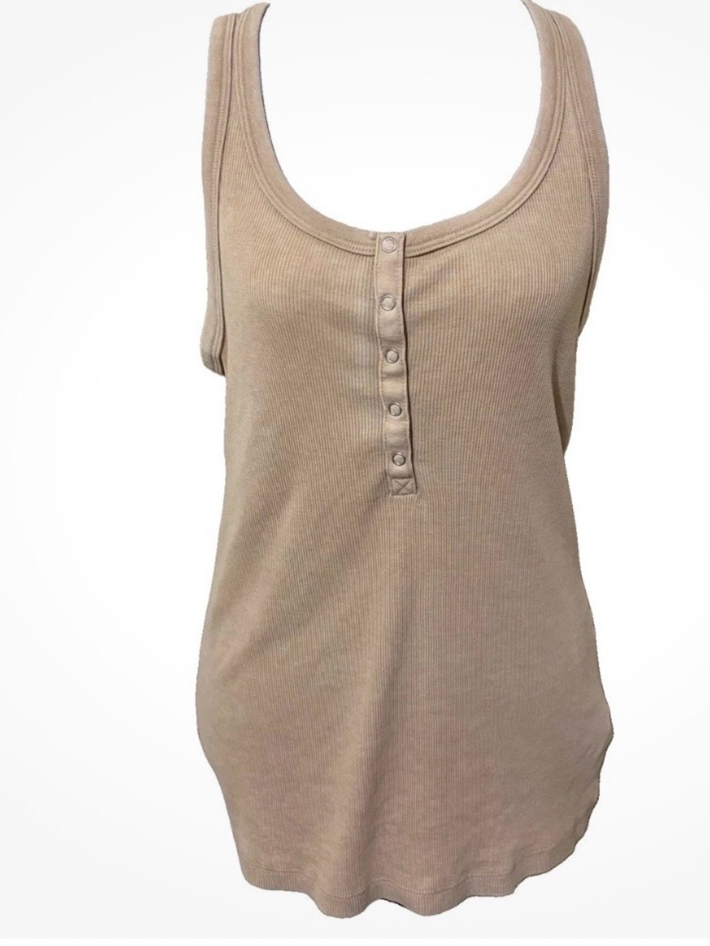 Aerie Tan Ribbed Scoop Neck Henley Tank Top with Snap Buttons size XL